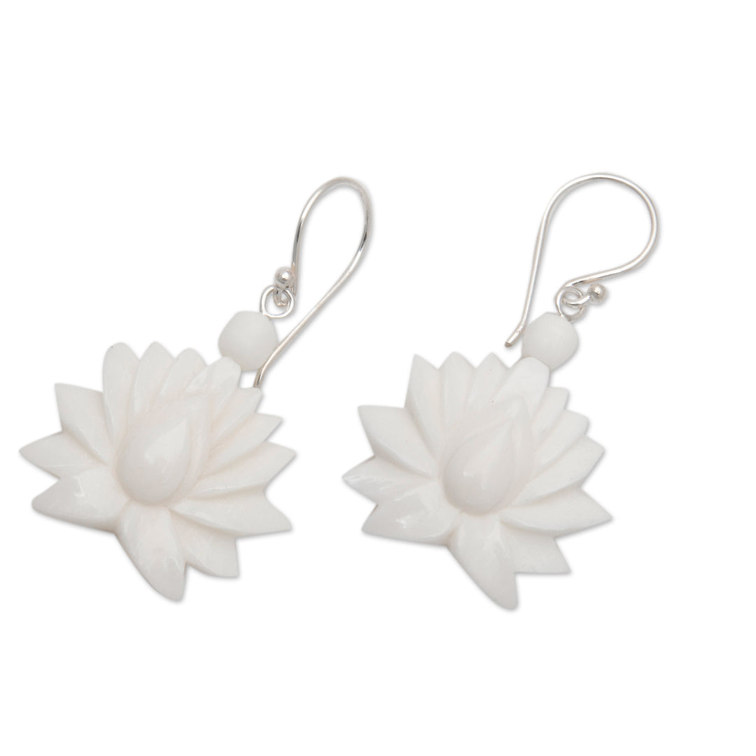 Lotus-Shaped Dangle Earrings with Sterling Silver Hooks - Celestial Lotus
