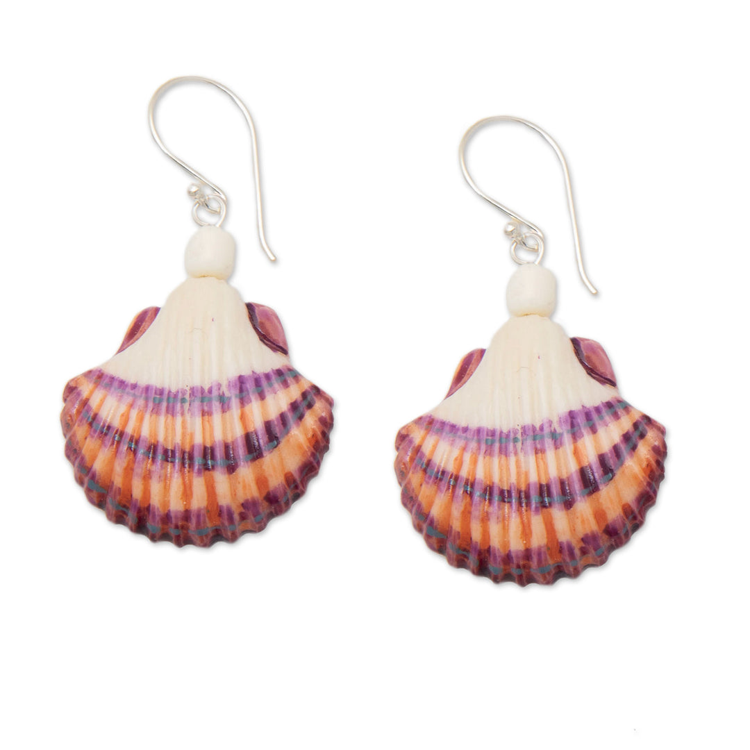 Seashell-Shaped Dangle Earrings Painted by Hand from Bali - Marine Feelings