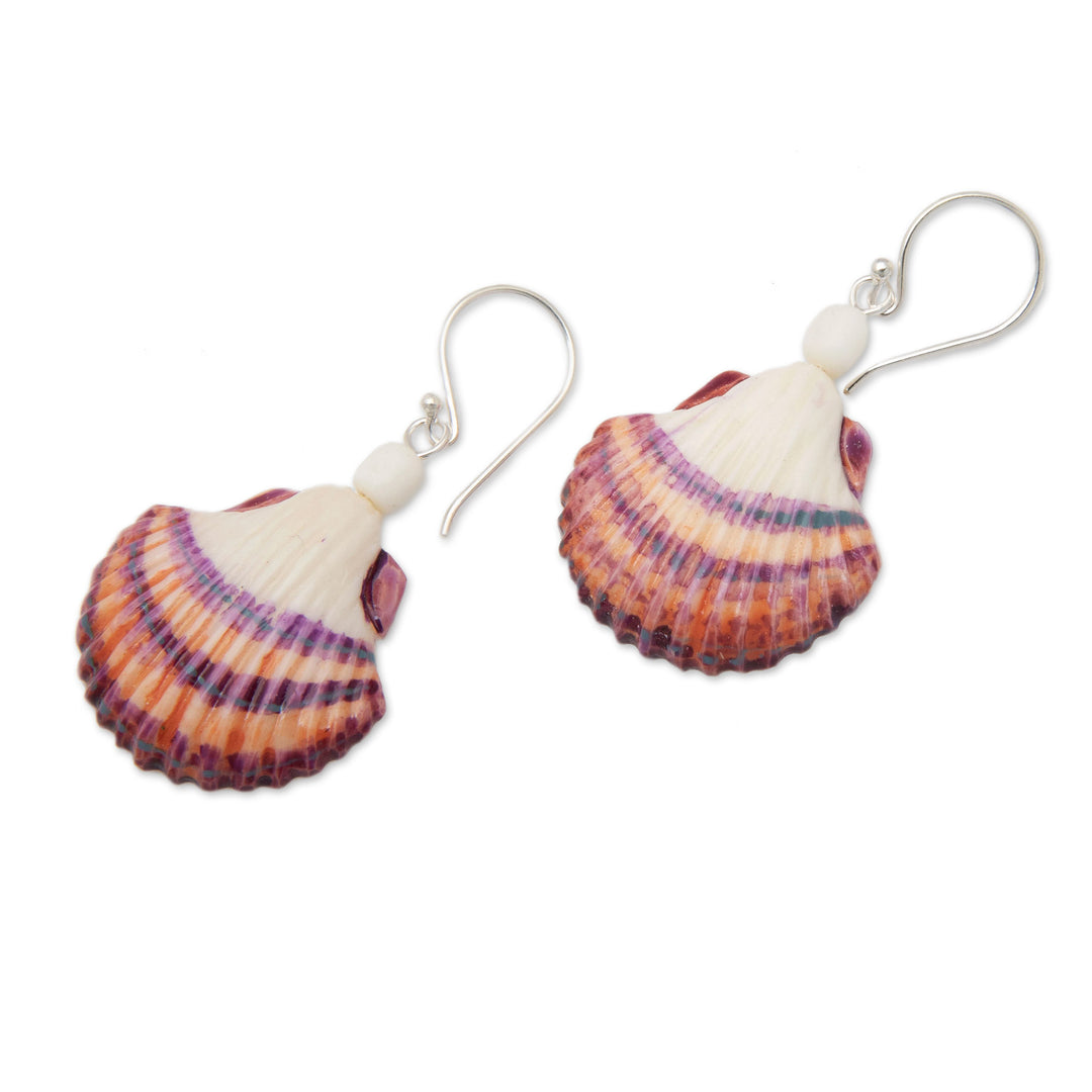 Seashell-Shaped Dangle Earrings Painted by Hand from Bali - Marine Feelings