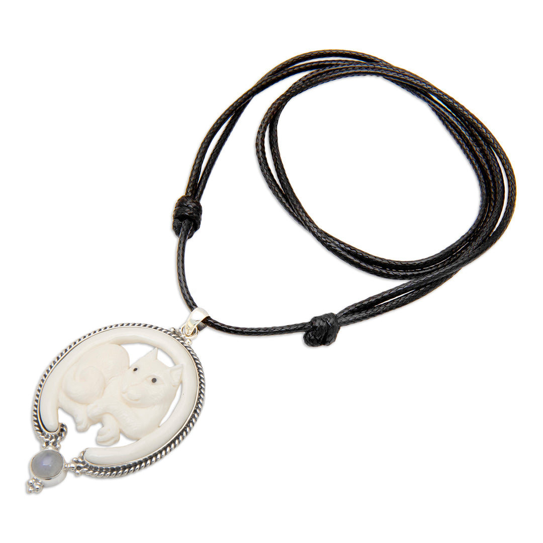 Cat-Themed Pendant Necklace with Rainbow Moonstone - Harmony Kitten