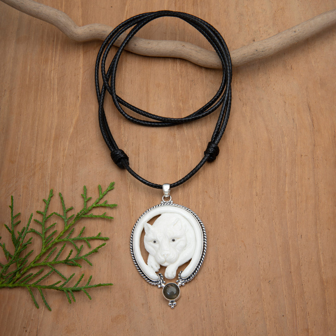 Tiger-Themed Adjustable Pendant Necklace with Labradorite - Courage Tiger