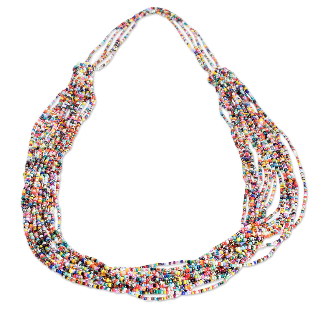 Handcrafted Multicolor Glass Beaded Long Strand Necklace - Color Show