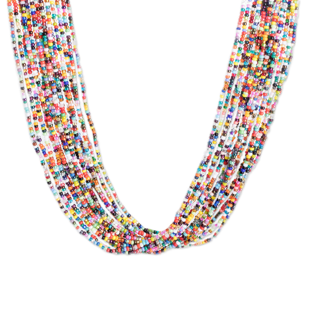 Handcrafted Multicolor Glass Beaded Long Strand Necklace - Color Show