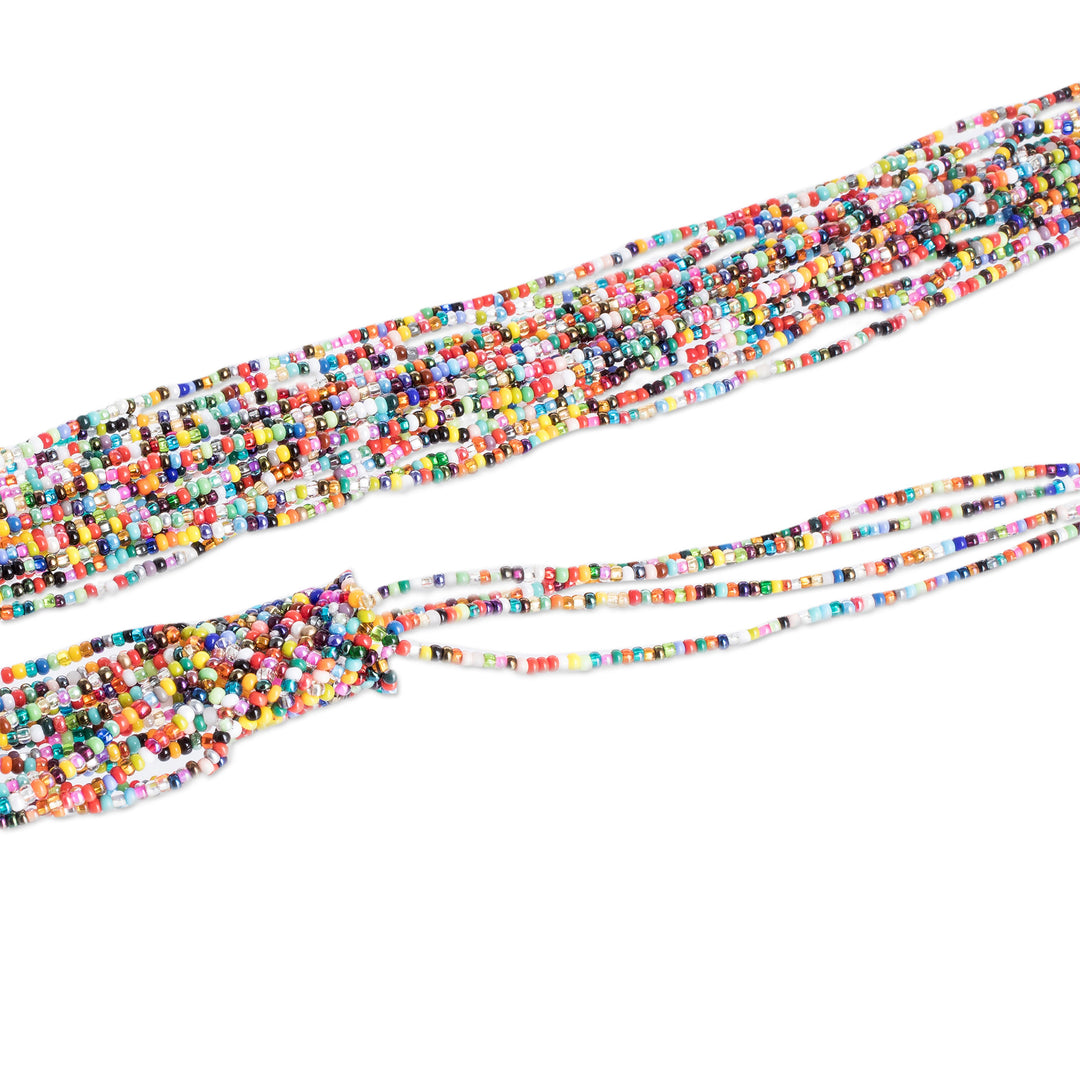Handcrafted Multicolor Glass Beaded Long Strand Necklace - Color Show