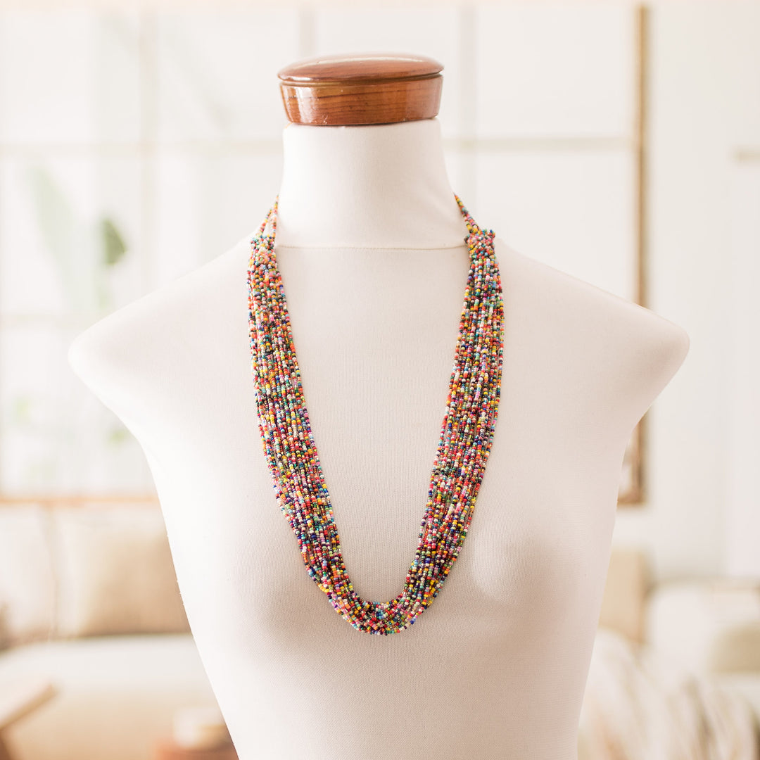 Handcrafted Multicolor Glass Beaded Long Strand Necklace - Color Show