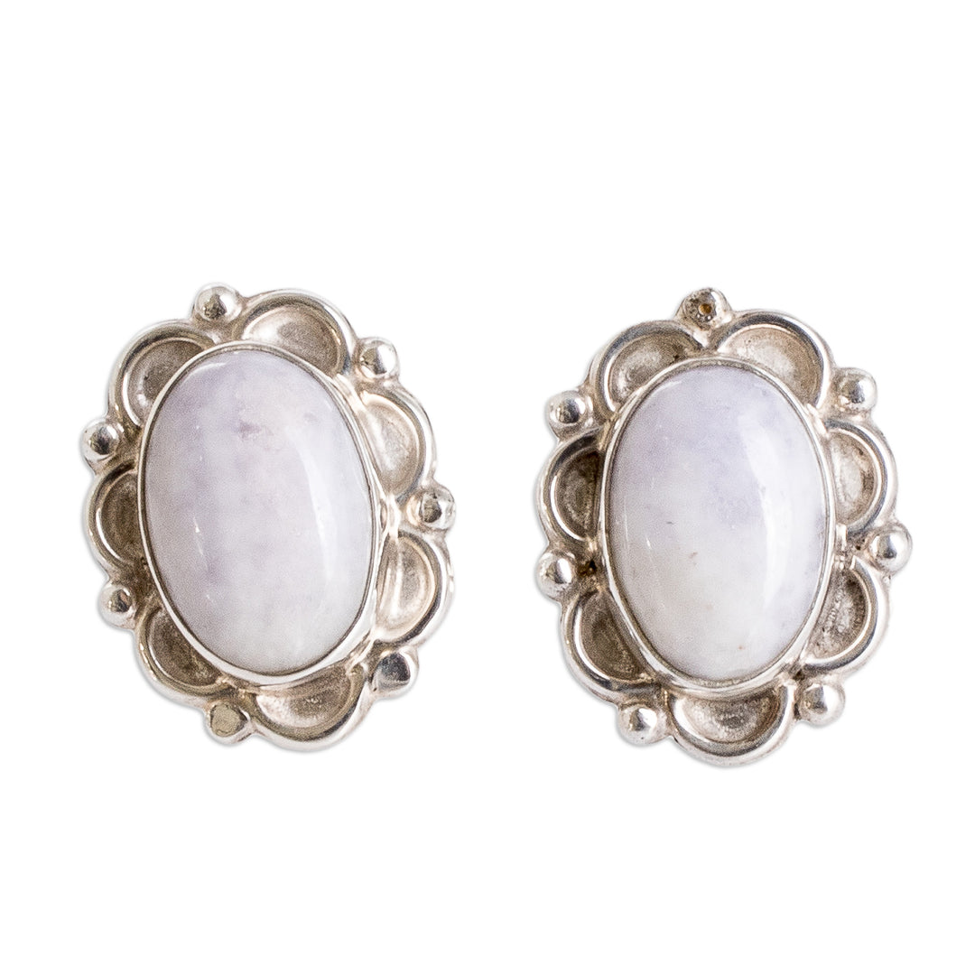 Sterling Silver Button Earrings with Lilac Jade Stones - Maya Queen in Lilac
