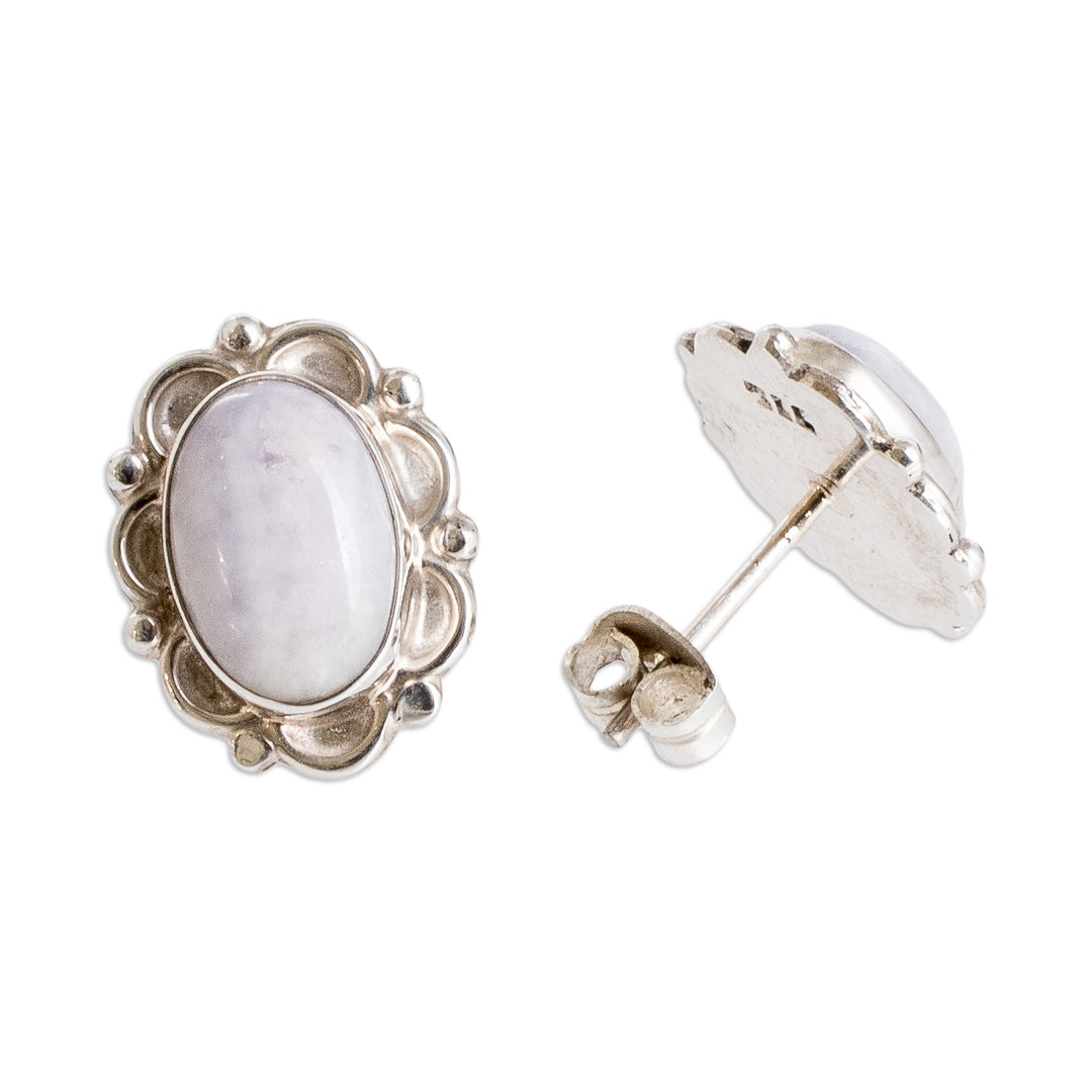 Sterling Silver Button Earrings with Lilac Jade Stones - Maya Queen in Lilac