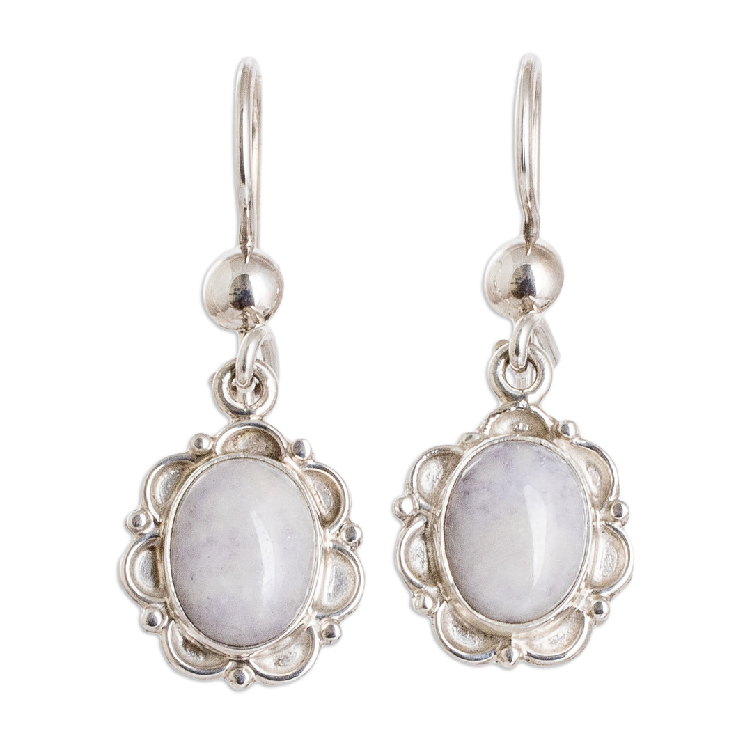 Sterling Silver Dangle Earrings with Lilac Jade Stones - Majestic Maya Queen in Lilac