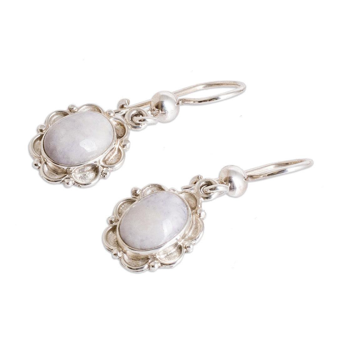Sterling Silver Dangle Earrings with Lilac Jade Stones - Majestic Maya Queen in Lilac
