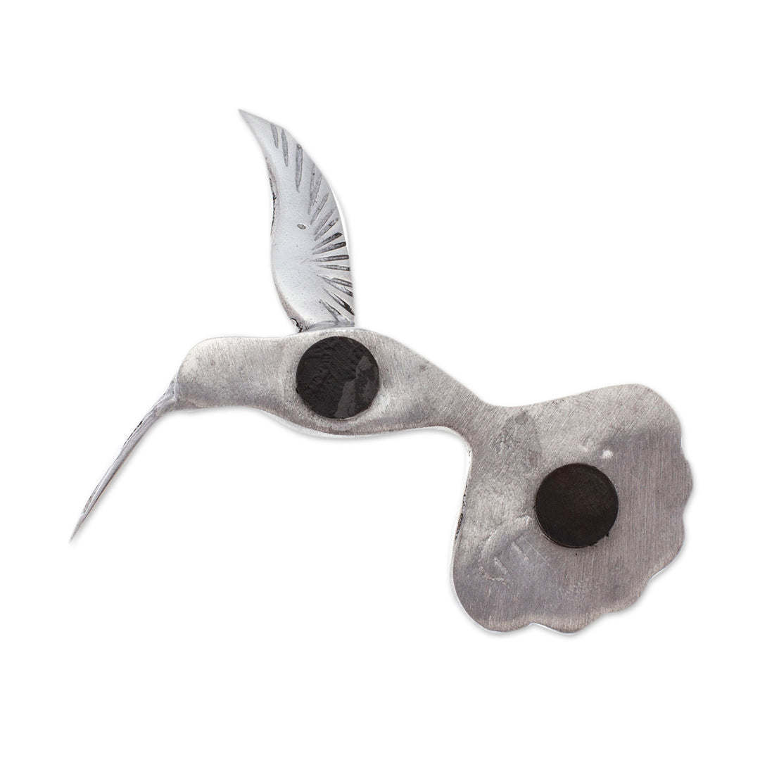 Polished Hummingbird-Shaped Pewter Magnet from Mexico - Memory of the Hummingbird