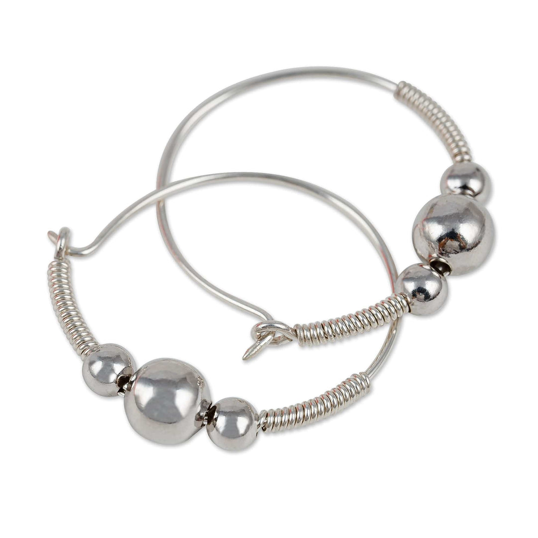 Modern Sterling Silver Hoop Earrings in a High Polish Finish - Mysterious Cosmos