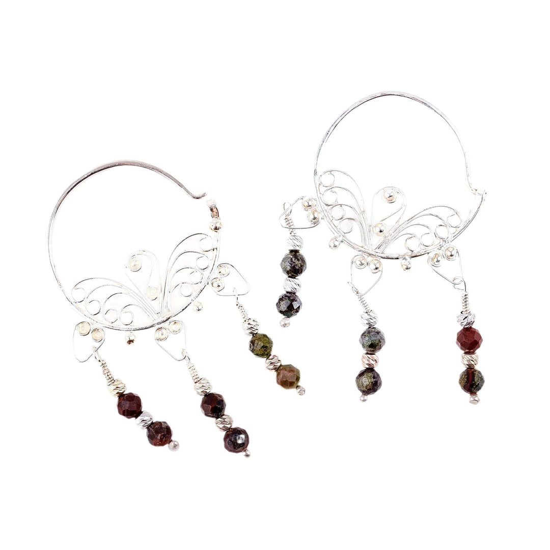 Polished Classic Natural Jasper Hoop Chandelier Earrings - Powerful Nymph