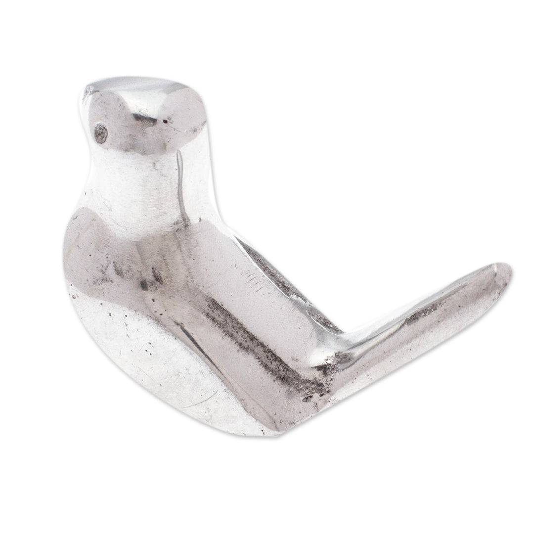 Modern Polished Pewter Dove Ring Holder from Mexico - Shining Dove