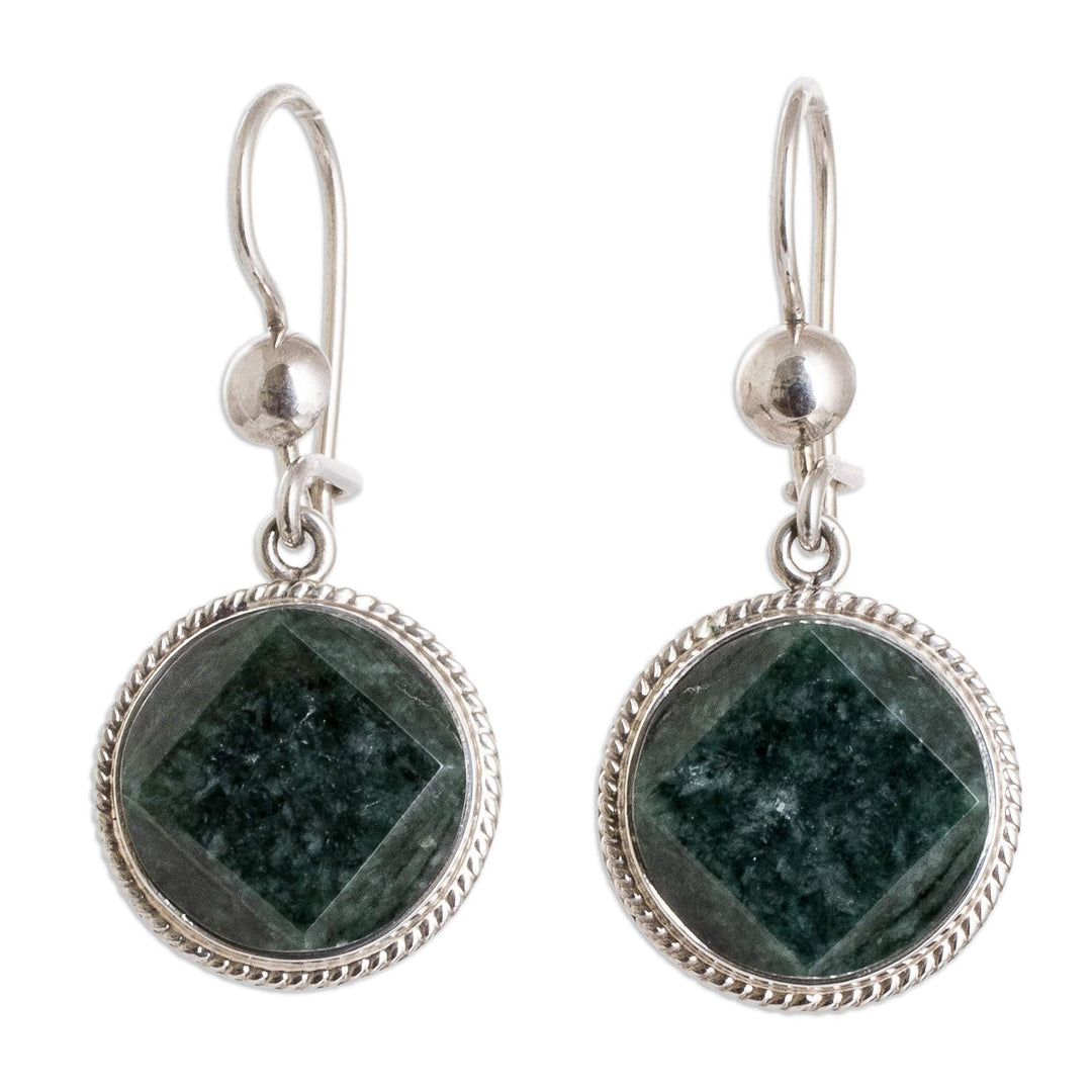 Dark Green Jade Sterling Silver Geometric Dangle Earrings - Ancient Heritage