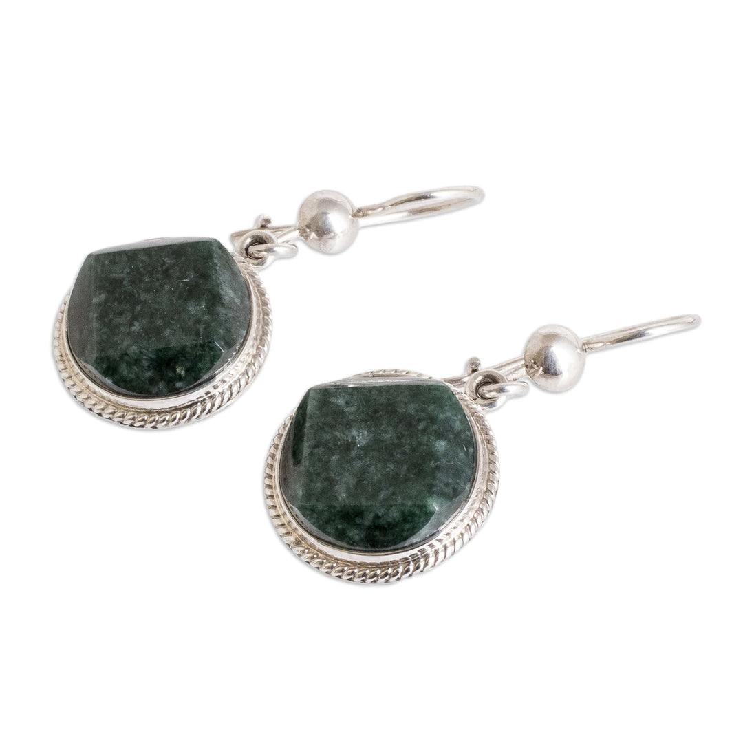 Dark Green Jade Sterling Silver Geometric Dangle Earrings - Ancient Heritage