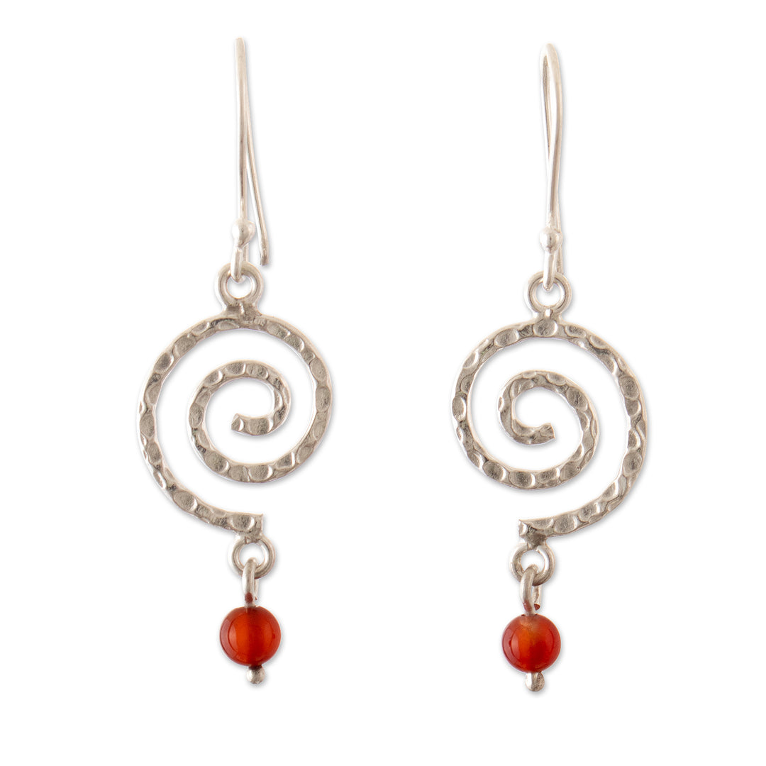 Swirl-Shaped Carnelian and Sterling Silver Dangle Earrings - Swirling Textures