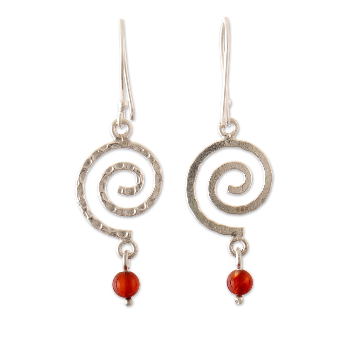 Swirl-Shaped Carnelian and Sterling Silver Dangle Earrings - Swirling Textures