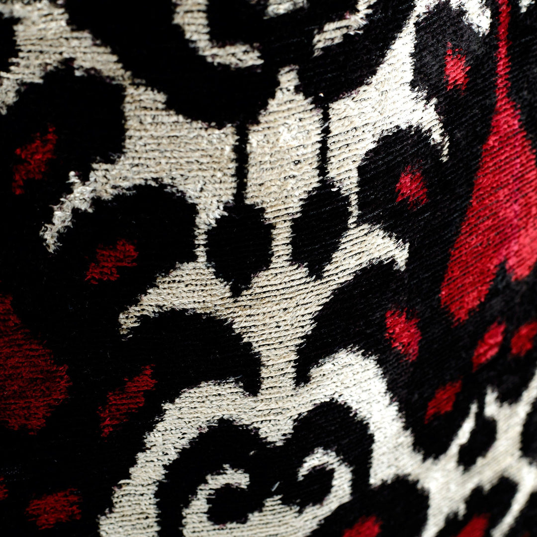 Classic Patterned Cherry and Beige Silk Velvet Handle Bag - Cherry Grandeur