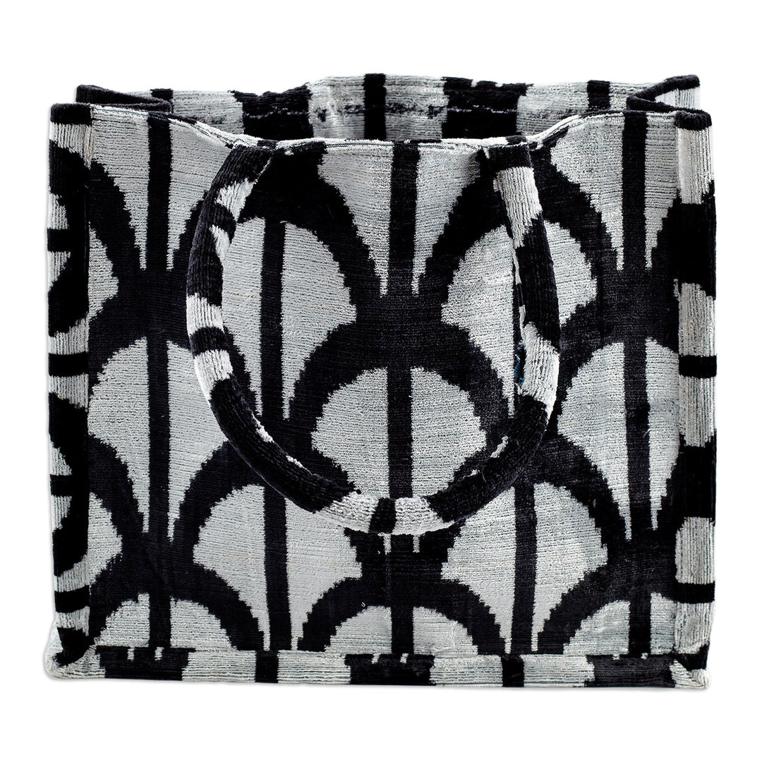 Handcrafted Silk Velvet Handle Bag with Modern Pattern - Avant-Garde Splendor