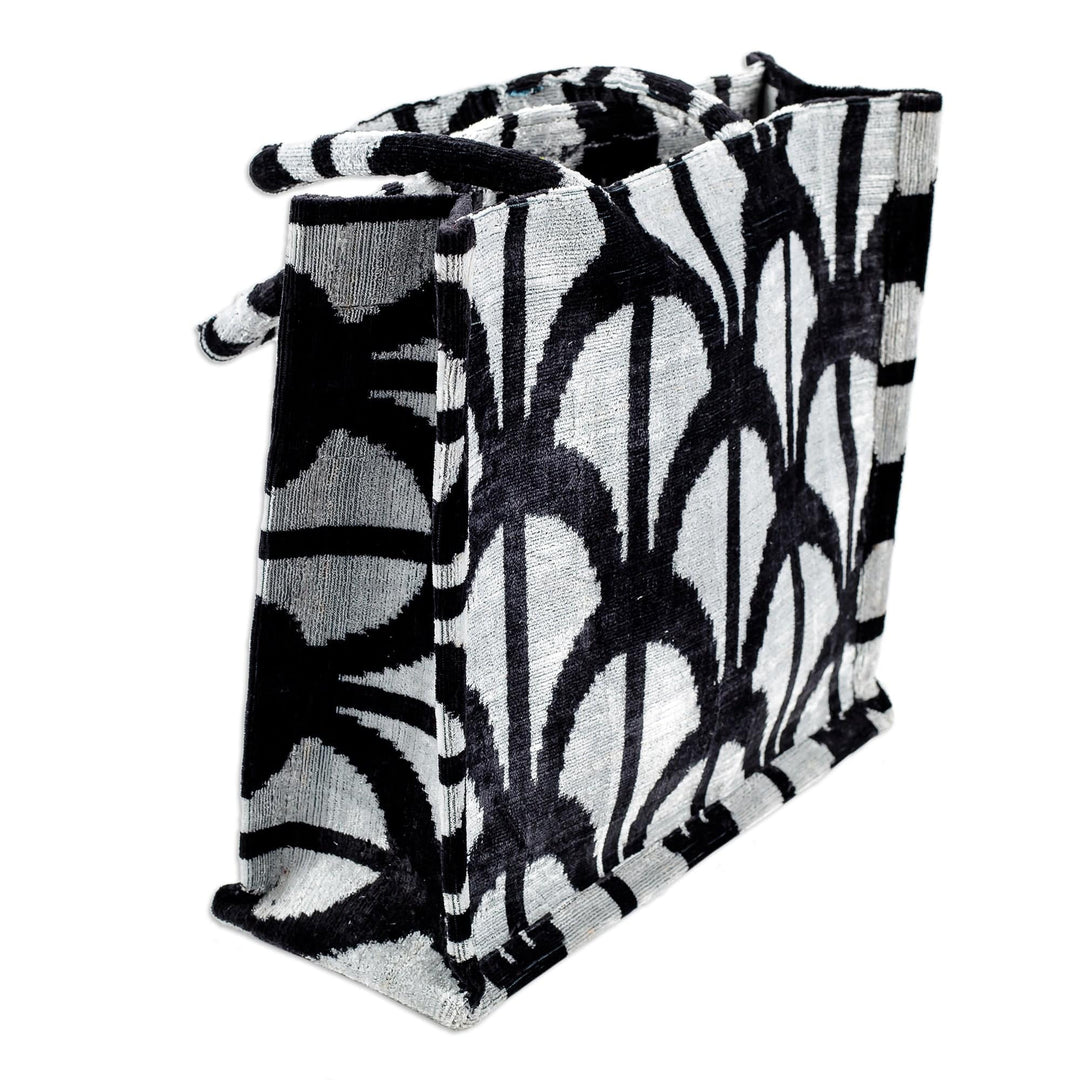 Handcrafted Silk Velvet Handle Bag with Modern Pattern - Avant-Garde Splendor