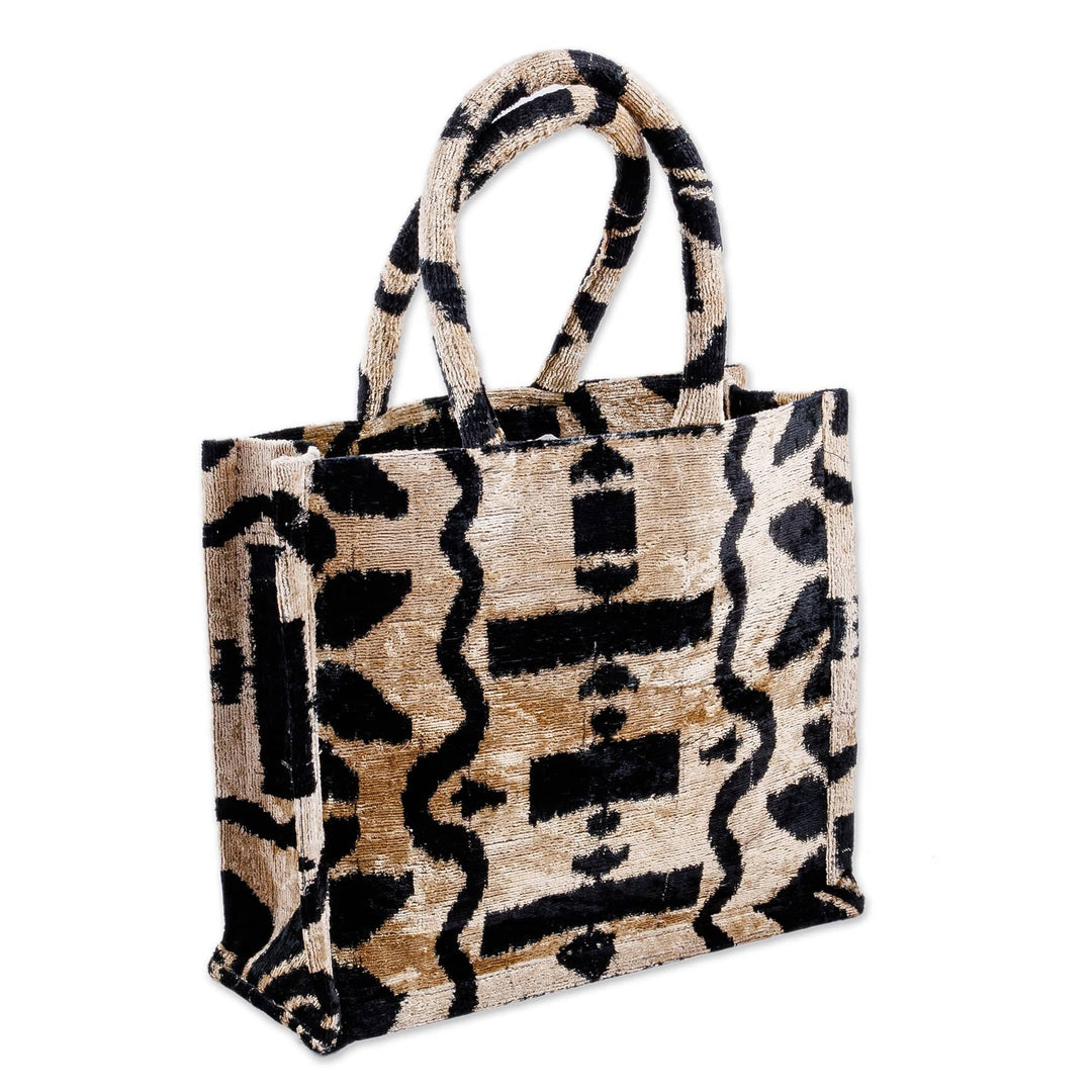 Handcrafted Silk Velvet Handle Bag with Zebra Pattern - Zebra Splendor