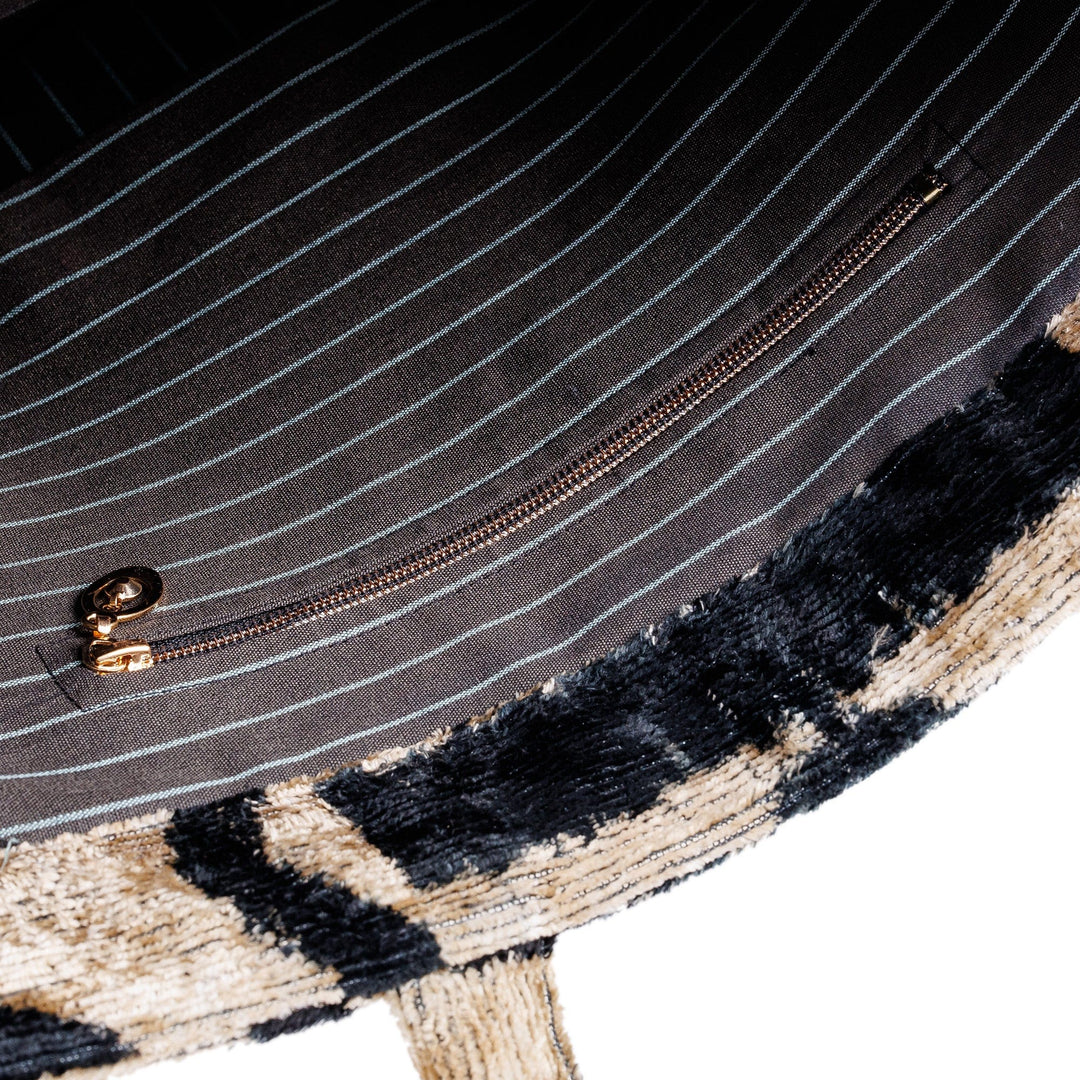 Handcrafted Silk Velvet Handle Bag with Zebra Pattern - Zebra Splendor