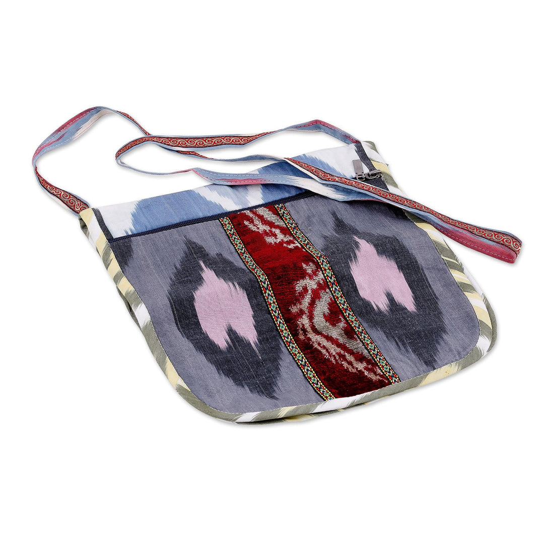 Handcrafted Silk and Velvet Sling in Grey and Blue Hues - Pink Vitality