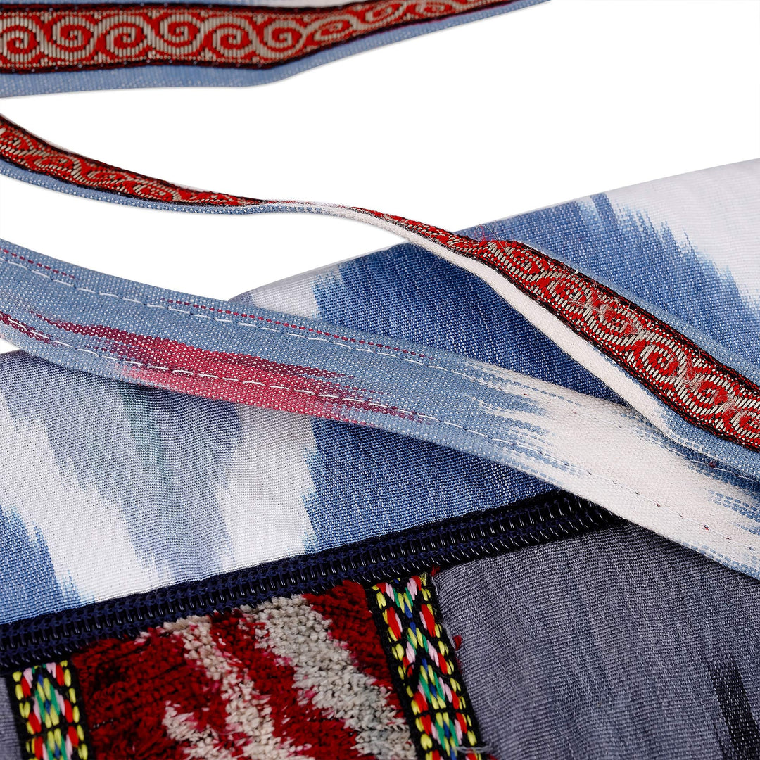 Handcrafted Silk and Velvet Sling in Grey and Blue Hues - Pink Vitality