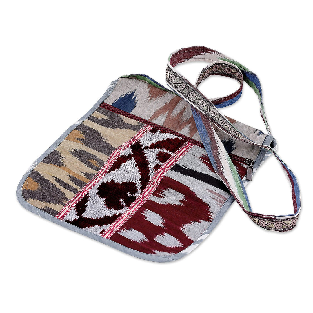 Handcrafted Silk and Velvet Sling in Red and Green Hues - Wild Vitality