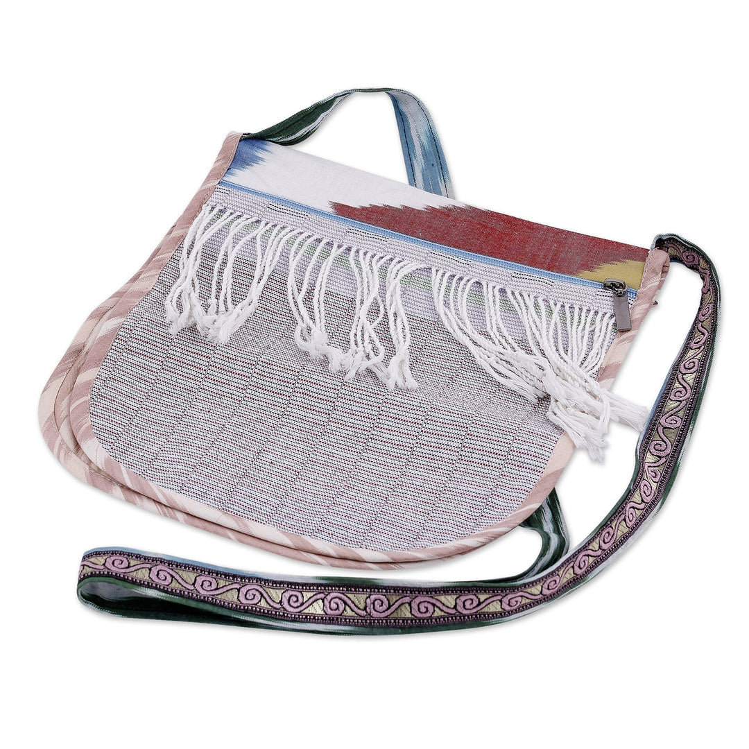 Handcrafted Cotton Sling with Fringes and in Red Hues - Serene Vitality