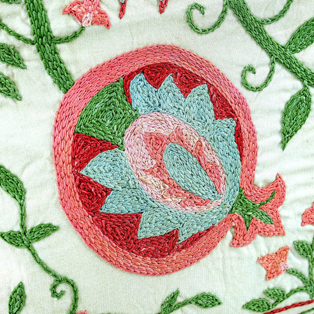 Pomegranate-Themed Embroidered Silk Blend Cushion Cover - Sweet Omens