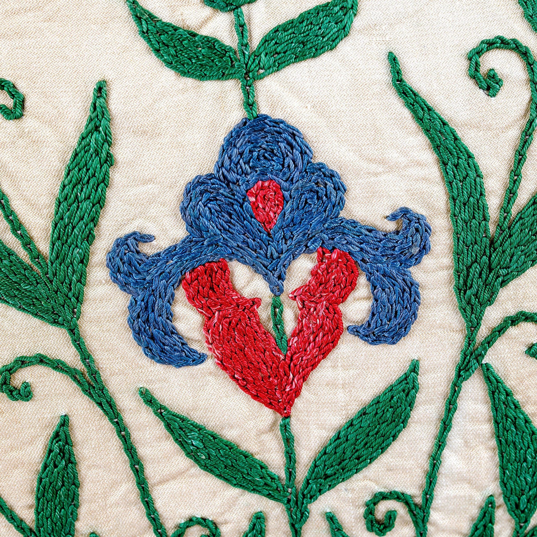 Classic Floral Embroidered Silk Blend Cushion Cover - Suzani Eden