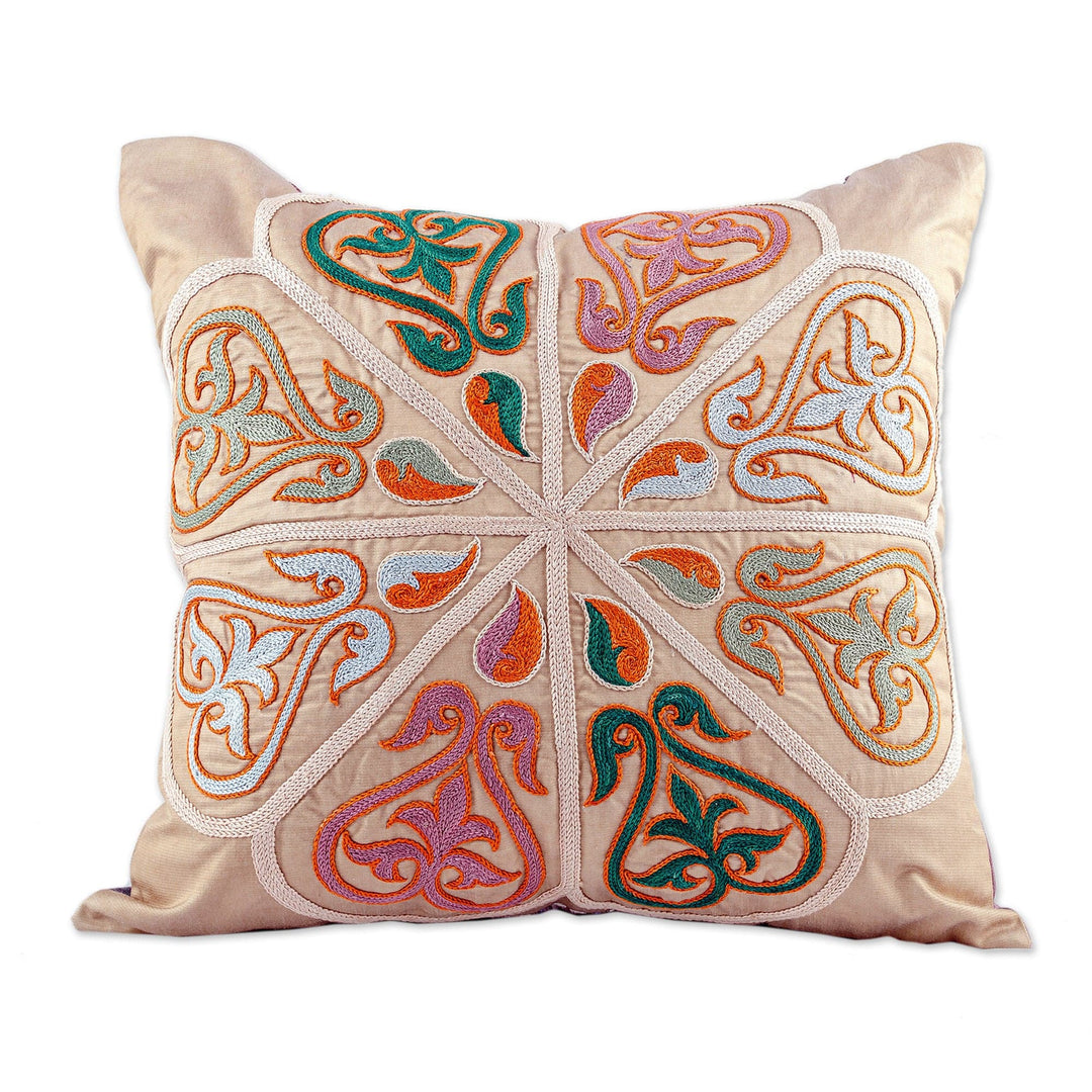 Classic Embroidered Silk Blend Cushion Cover from Uzbekistan - Royal Union