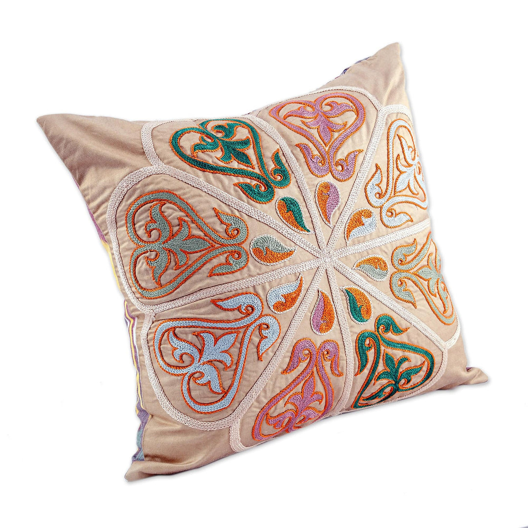 Classic Embroidered Silk Blend Cushion Cover from Uzbekistan - Royal Union