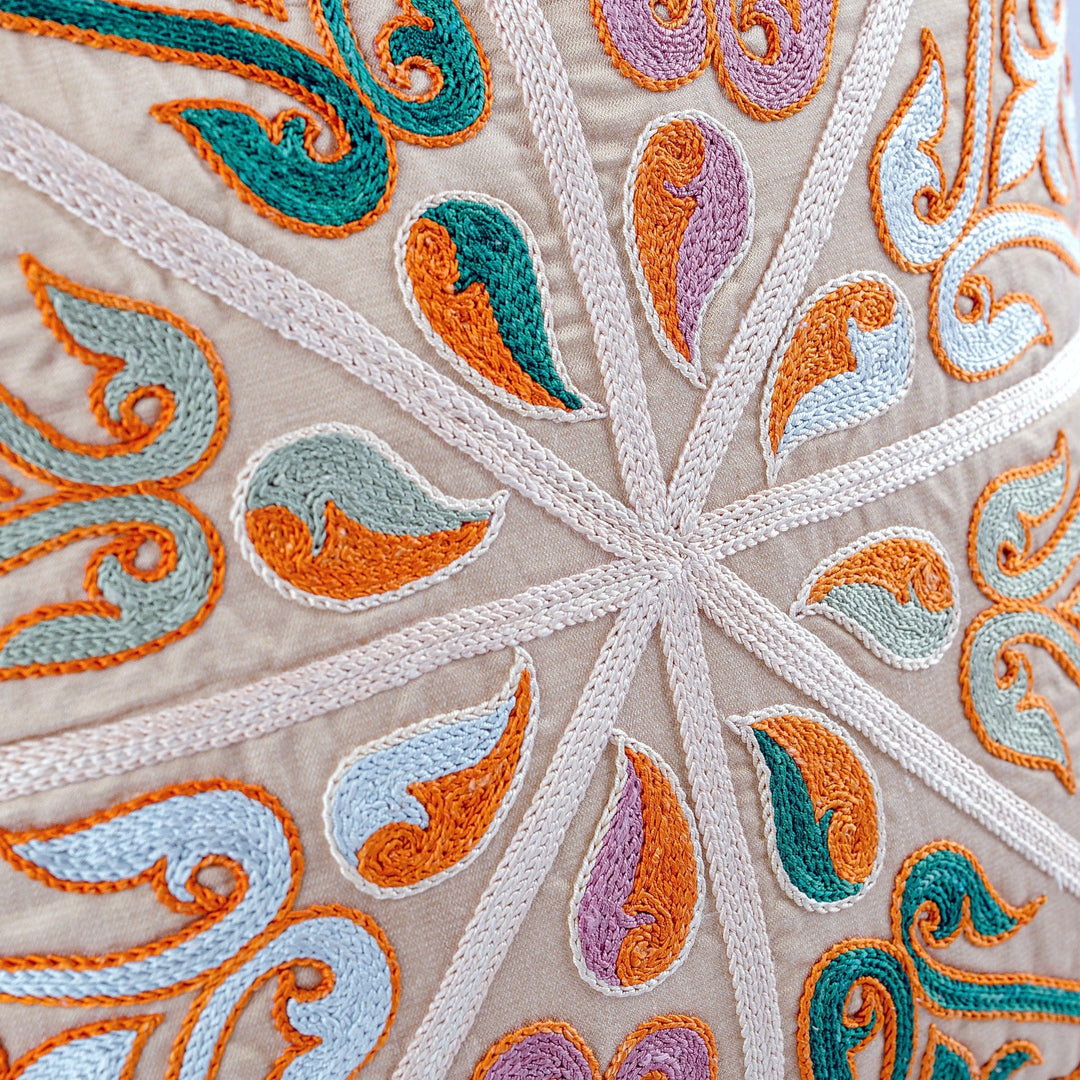 Classic Embroidered Silk Blend Cushion Cover from Uzbekistan - Royal Union