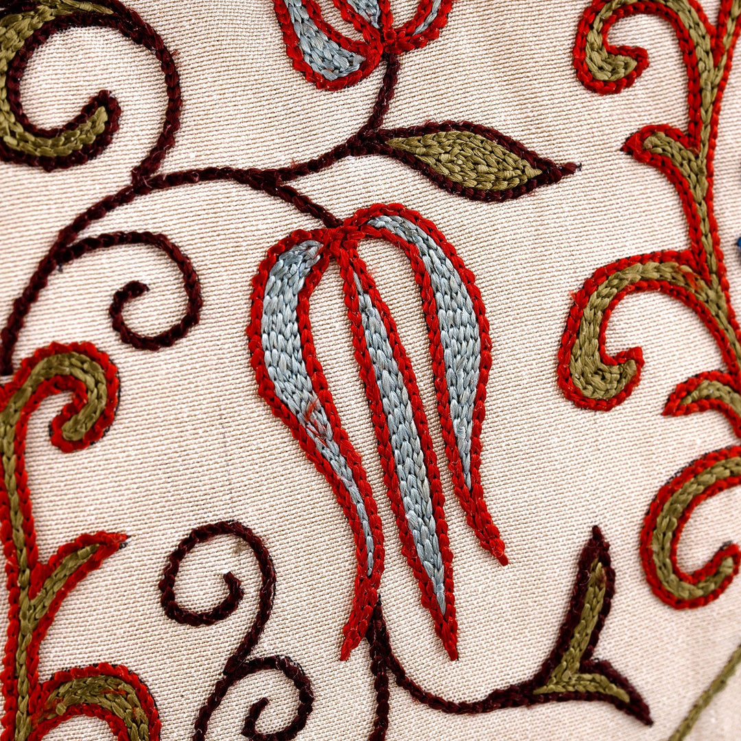 Floral Handcrafted Embroidered Silk and Cotton Cushion Cover - Suzani Garden