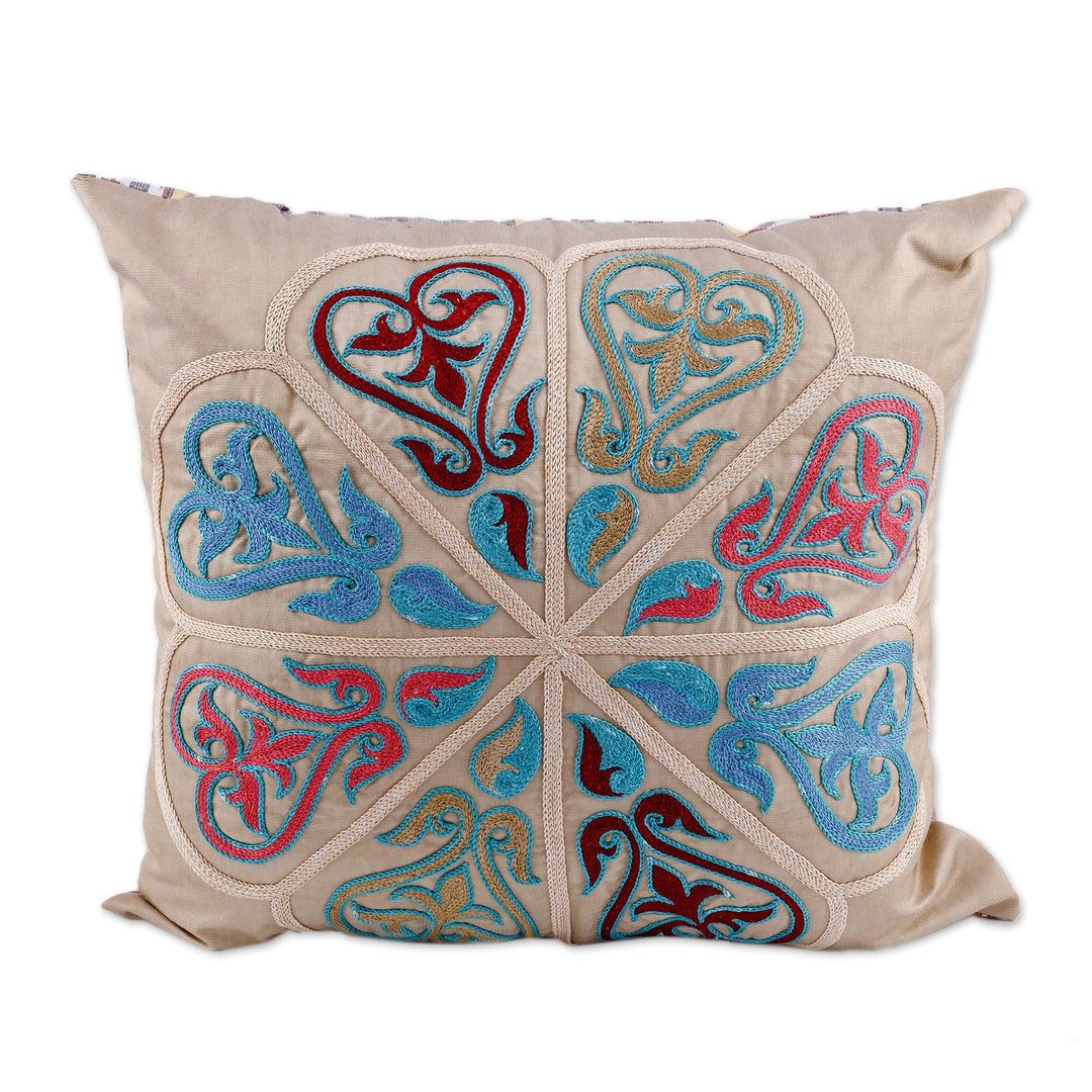 Classic Embroidered Silk Blend Cushion Cover in Bright Hues - Enchanting Union