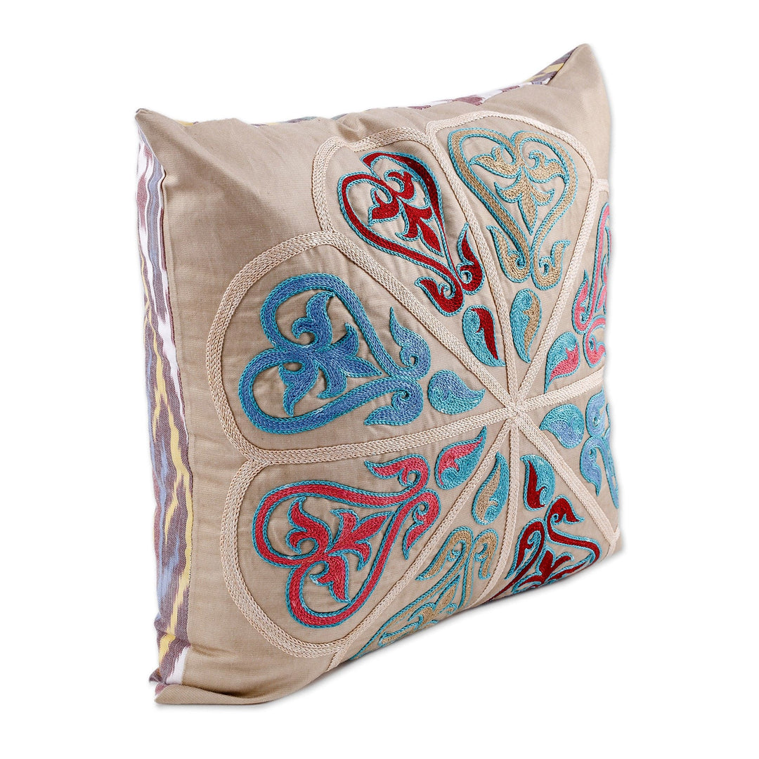 Classic Embroidered Silk Blend Cushion Cover in Bright Hues - Enchanting Union