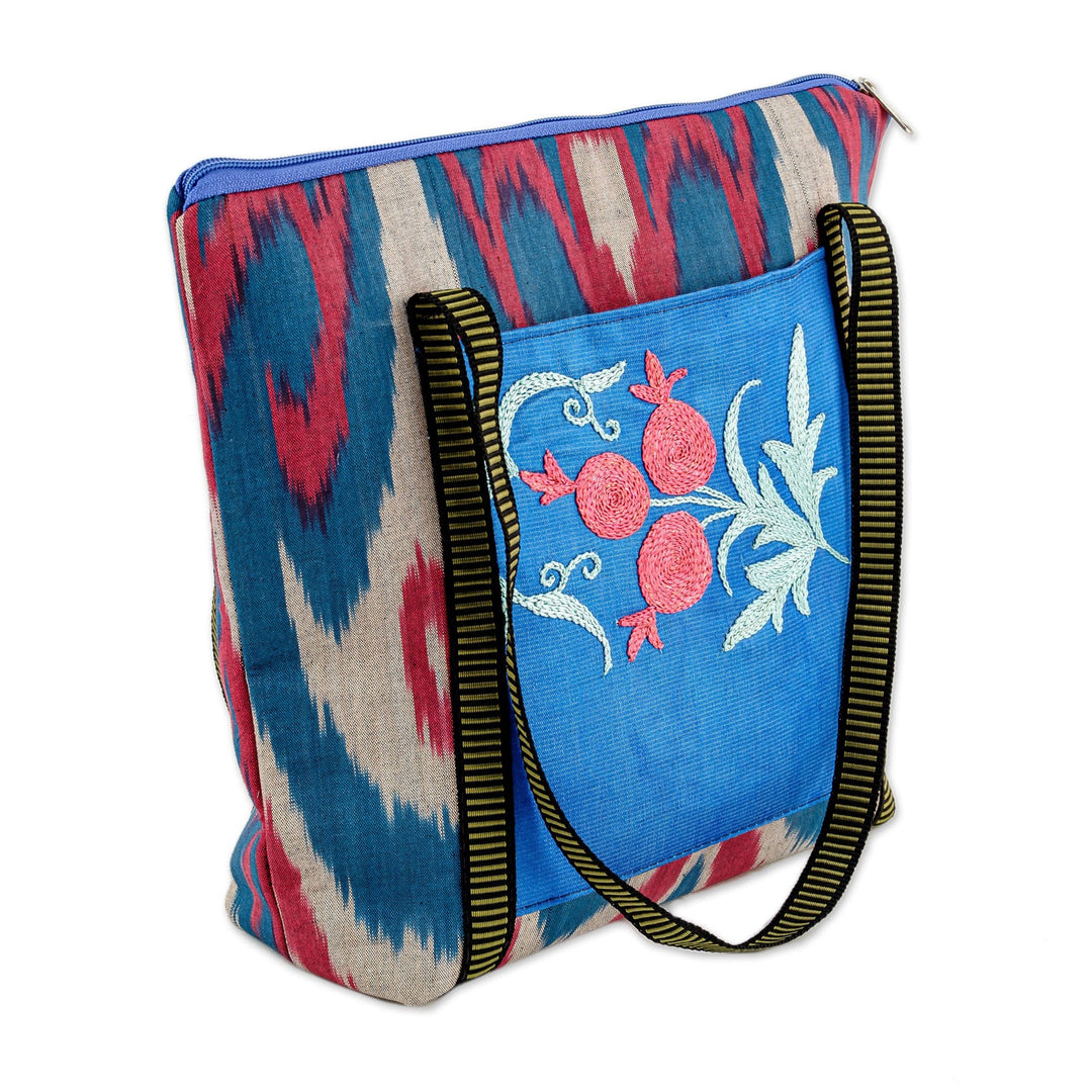 Ikat-Patterned Pomegranate Blue and Pink Cotton Shoulder Bag - Pink Sweetness