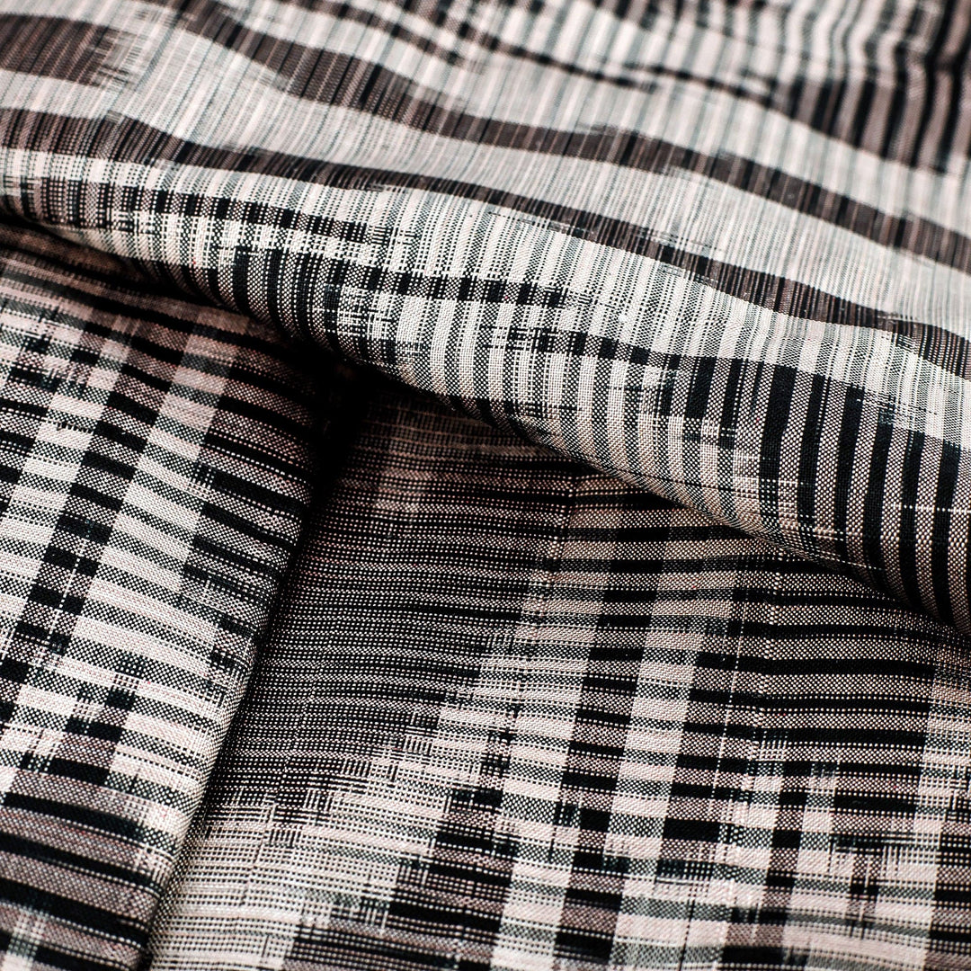 Hand-Woven Fringed Silk Ikat Scarf in Two Shades of Grey - Uzbek Flair