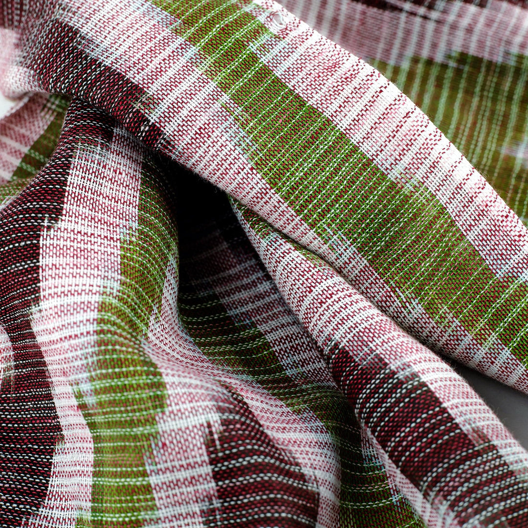 Hand-Woven Fringed Cotton Ikat Scarf in Green and Brown - Uzbek Style