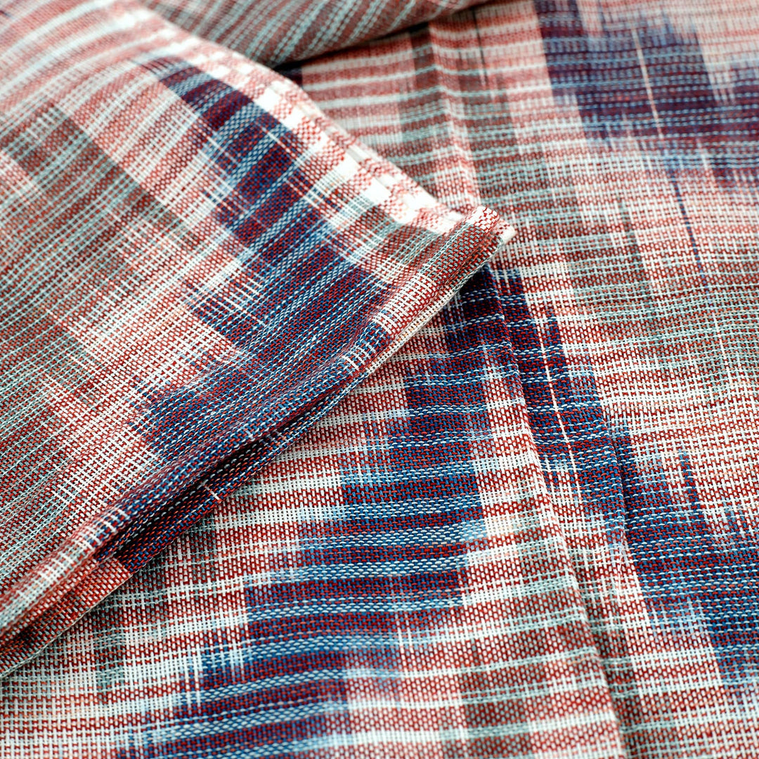 Hand-Woven Cotton Scarf with Blue and Green Ikat Patterns - Uzbek Trend