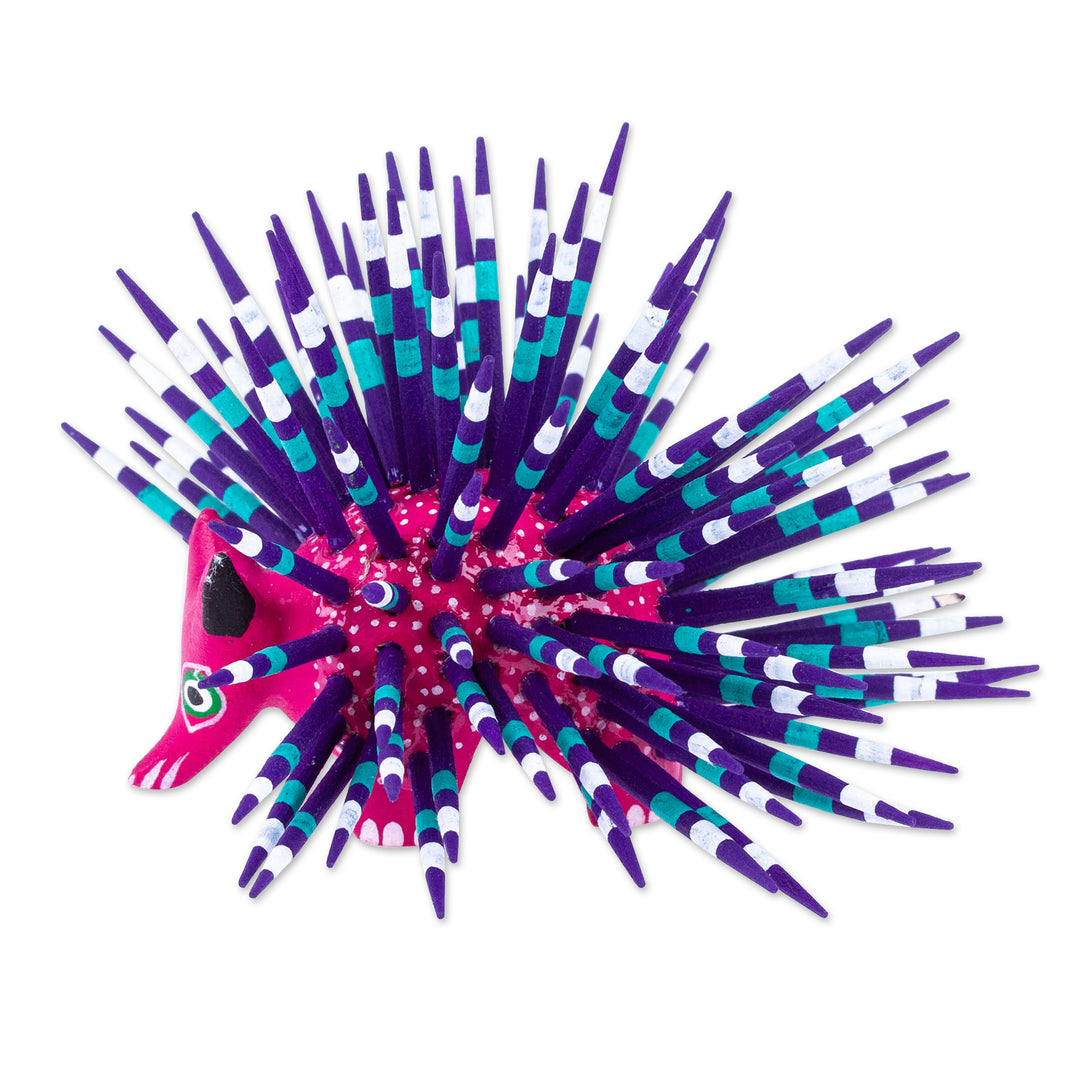 Hand-Painted Wood Alebrije Porcupine Figurine in Fuchsia - Cute Porcupine in Fuchsia