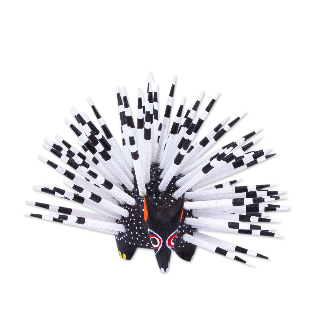 Hand-Painted Wood Alebrije Porcupine Figurine in Black - Cute Porcupine in Black
