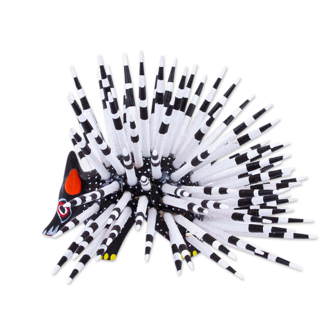 Hand-Painted Wood Alebrije Porcupine Figurine in Black - Cute Porcupine in Black