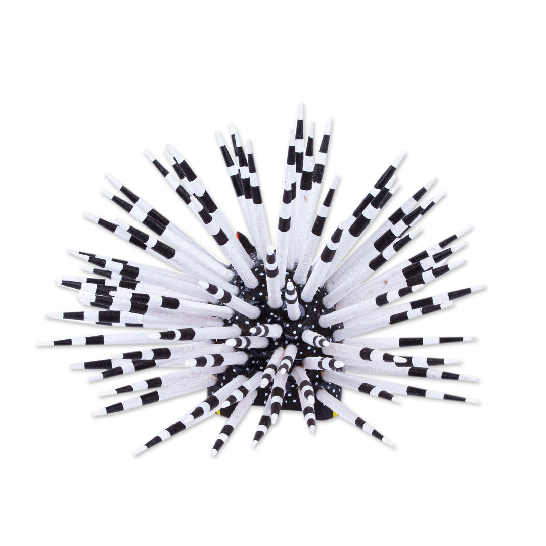 Hand-Painted Wood Alebrije Porcupine Figurine in Black - Cute Porcupine in Black