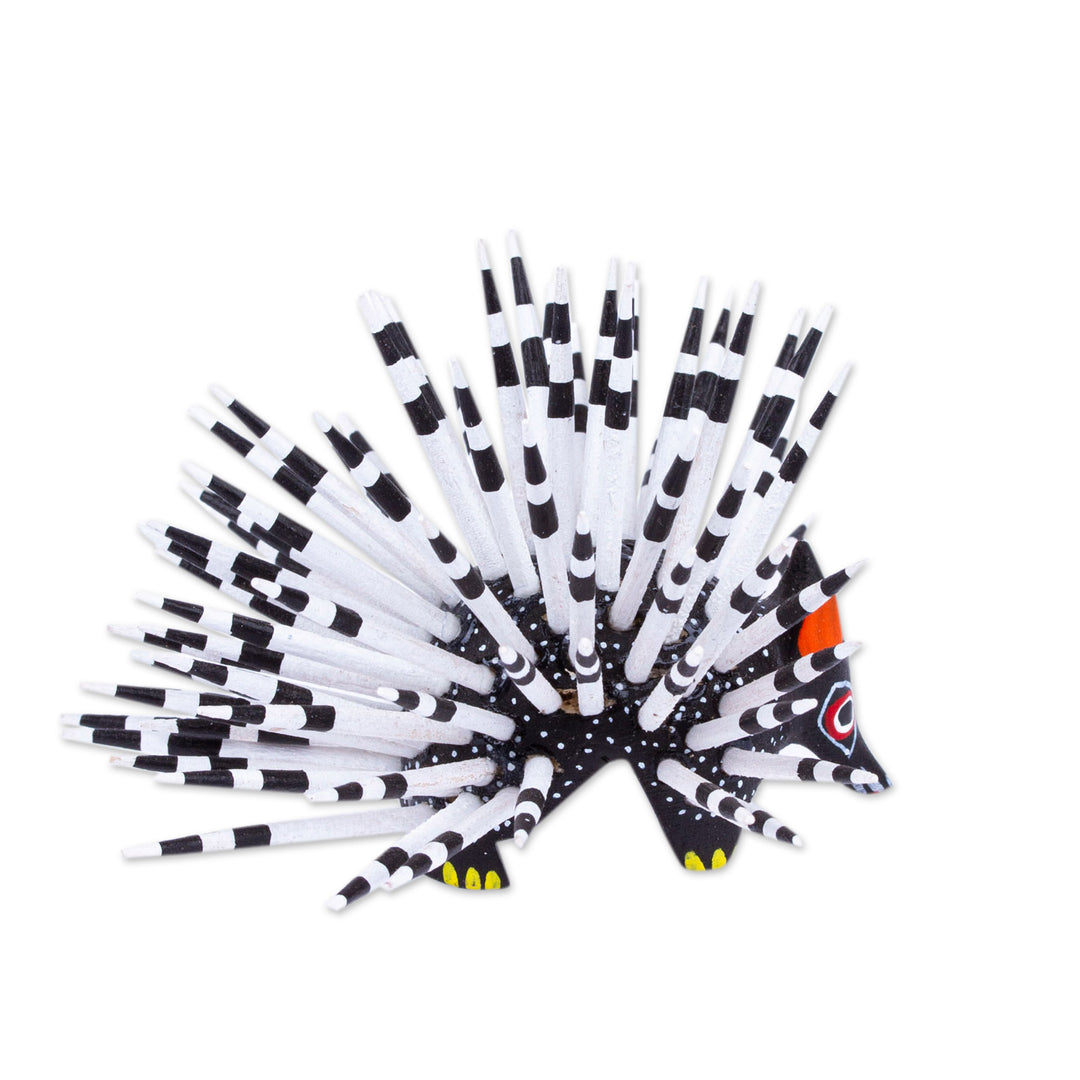 Hand-Painted Wood Alebrije Porcupine Figurine in Black - Cute Porcupine in Black