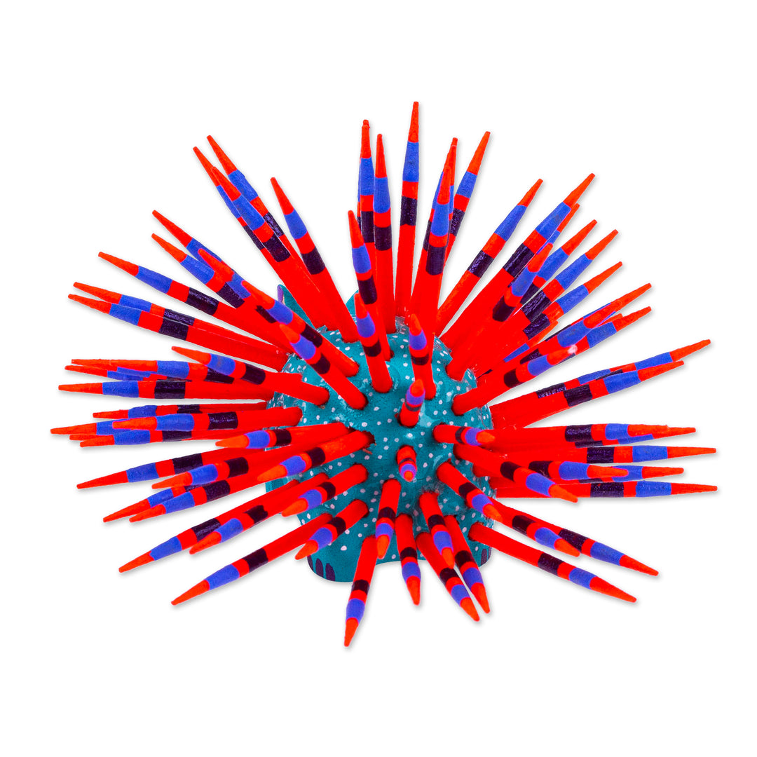 Hand-Painted Wood Alebrije Porcupine Figurine in Turquoise - Cute Porcupine in Turquoise