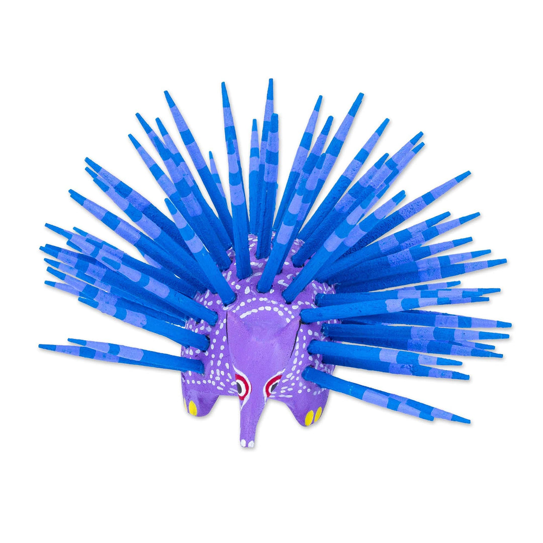 Hand-Painted Wood Alebrije Porcupine Figurine in Lavender - Cute Porcupine in Lavender