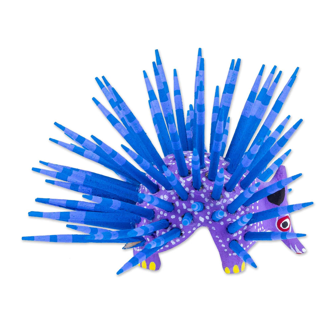 Hand-Painted Wood Alebrije Porcupine Figurine in Lavender - Cute Porcupine in Lavender